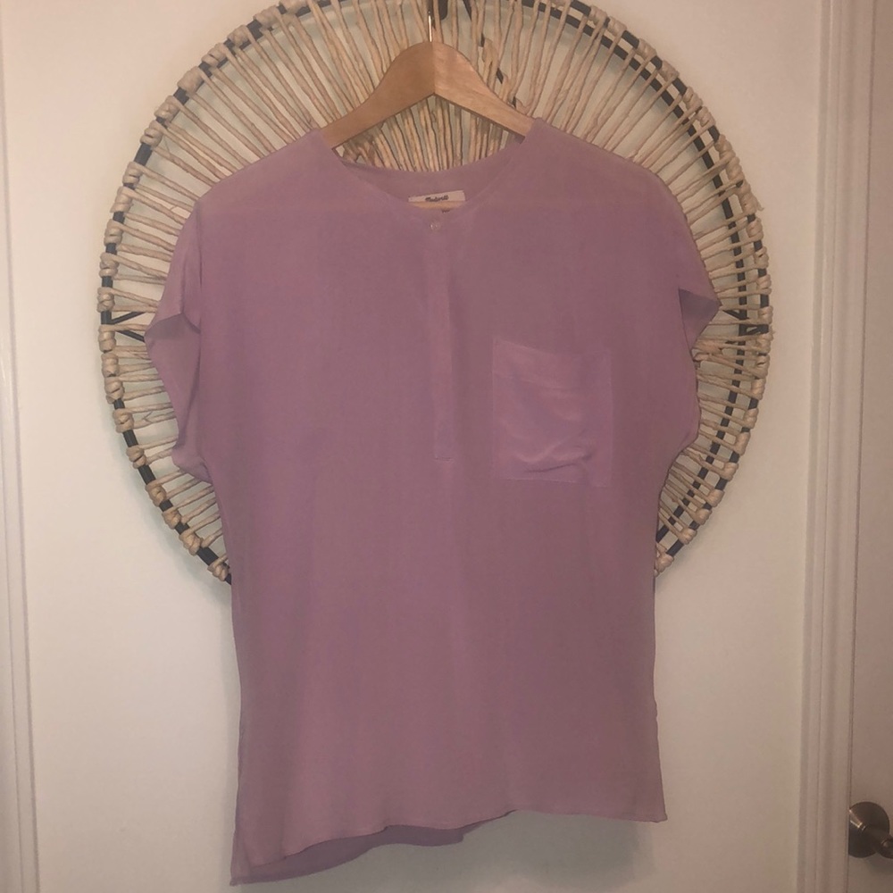 Madewell purple silk short sleeve shirt